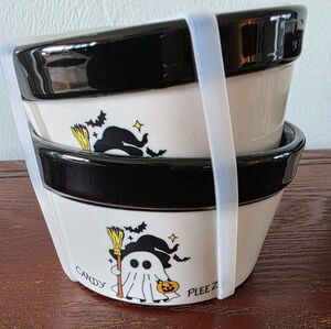 Halloween Ramekin Candy Pleez Bowls W Ghost 2.5 X 4.5" Set Of 2 NEW